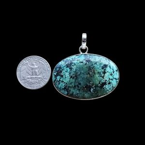 Huge Natural African Turquoise Pendant 925 Sterling Silver Necklace 18"
